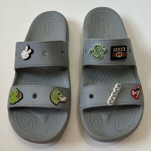 Crocs Men’s size 11 Iconic Comfort Slide Sandals Croc Charms Gucci Nike Money
